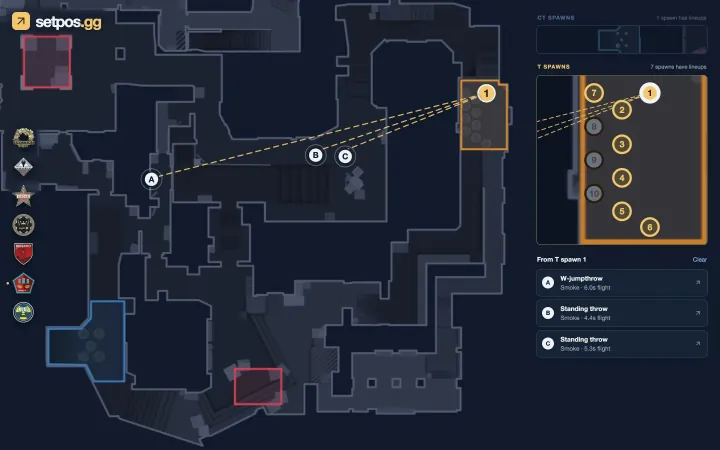 Explorer showing three smokes thrown from Mirage T spawn 1