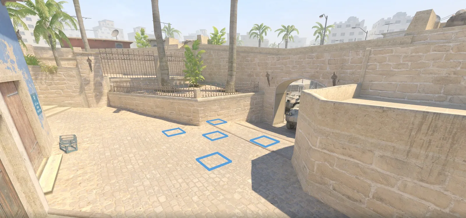 Blue CT spawn markers on the floor in Mirage