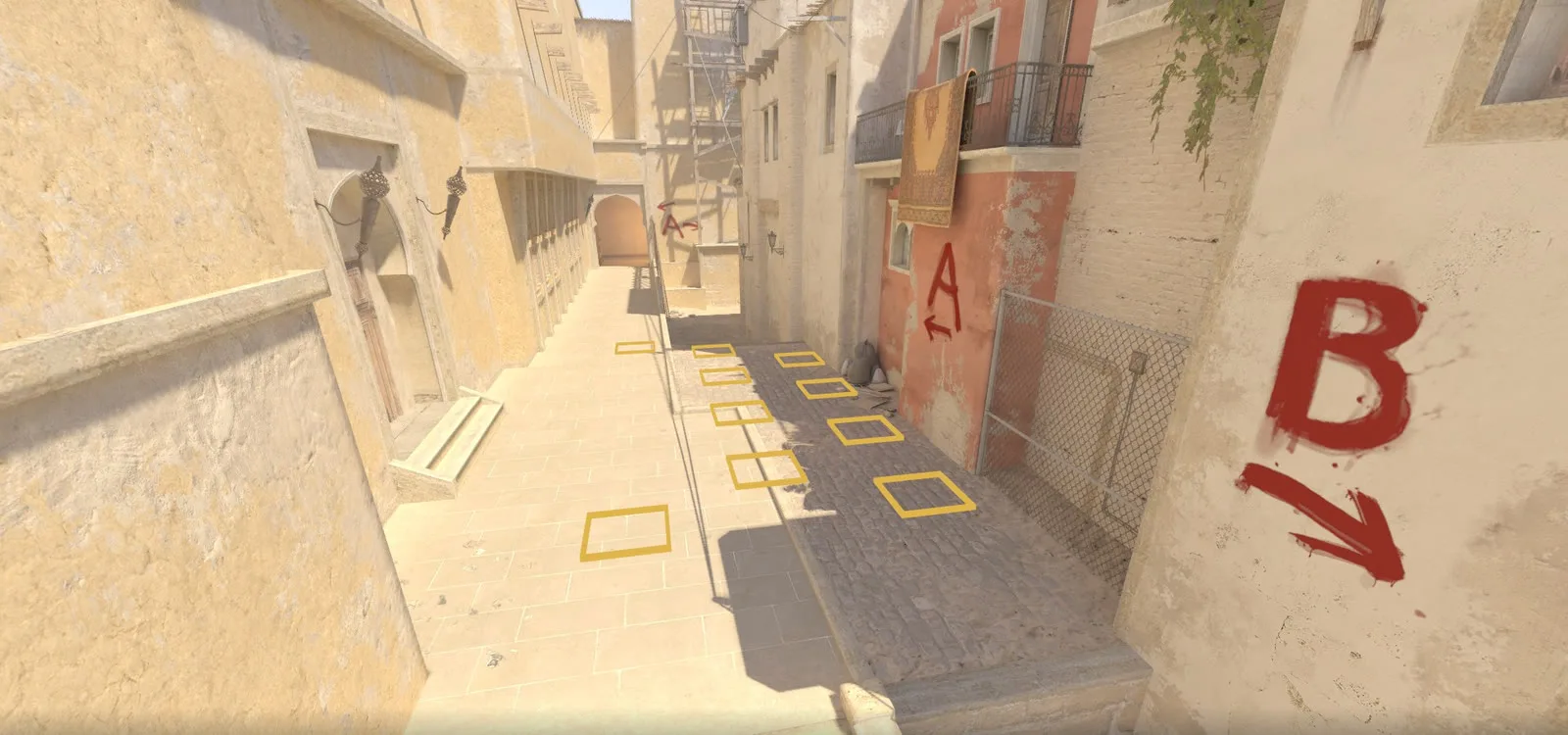Gold T spawn markers on the floor in Mirage