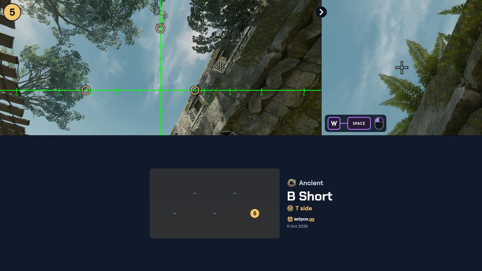Ancient B Short instant smoke cheat sheet for CS2: where to aim, T spawns 5
