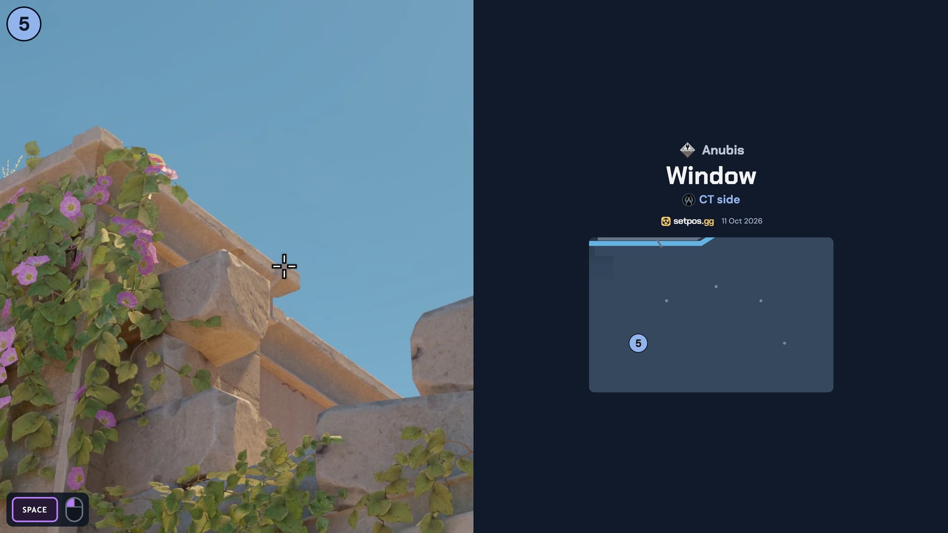 Anubis Window instant smoke cheat sheet for CS2: where to aim, CT spawns 5
