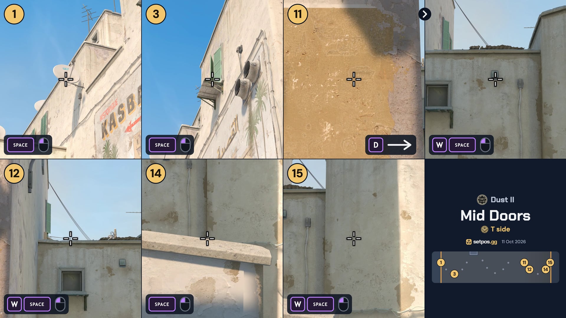 Dust II, Mid Doors: Instant-Smoke-Cheat-Sheet