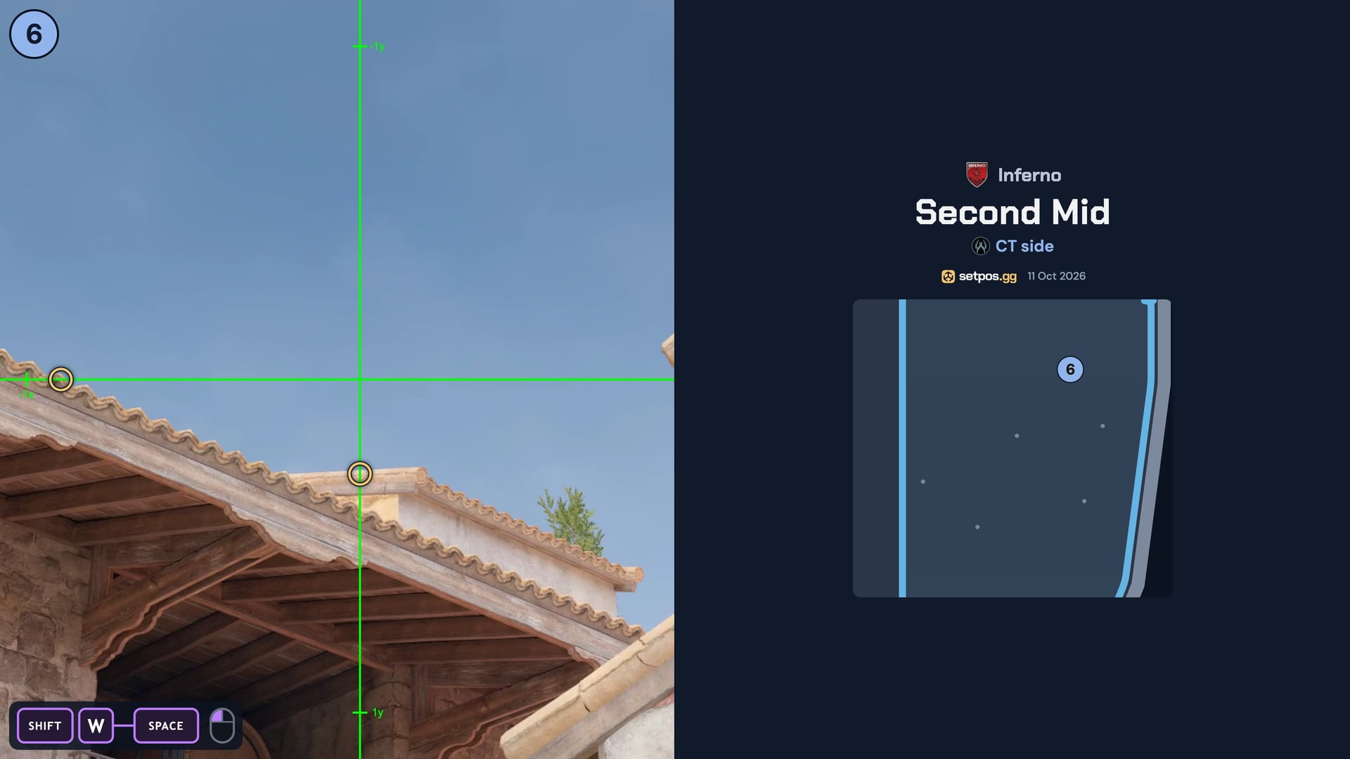 Inferno Second Mid instant smoke cheat sheet for CS2: where to aim, CT spawns 6